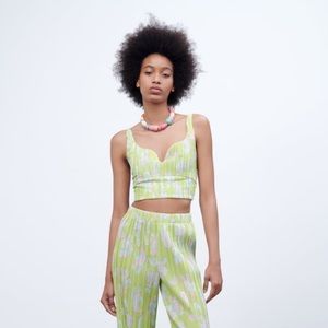 Zara Printed Pleated Crop Top